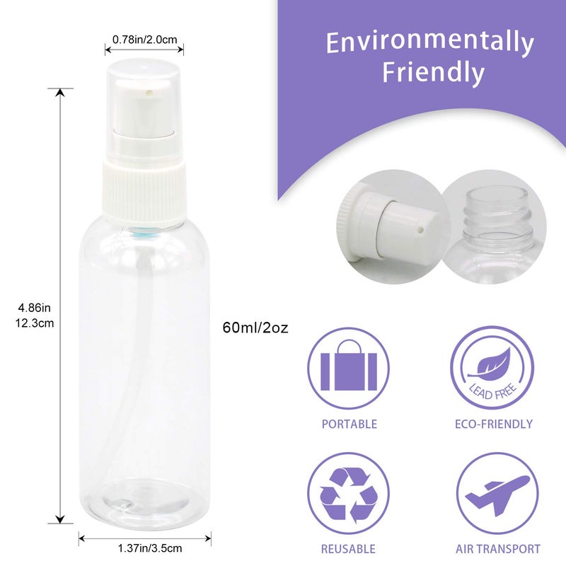 TrendBox 12 Pack Plastic Empty Bottles with Duckbill Pump Cap for Shampoo, Lotions, Liquid Body Soap, Cream (2 oz / 60 ml) - Image 2
